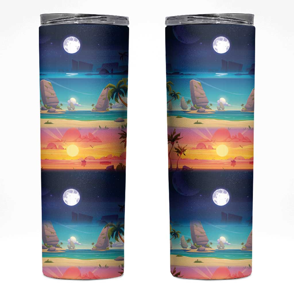 Hawaii Beach Landscape Time-Lapse Skinny Tumbler Tropical Plumeria Flowers - Wonder Print Shop