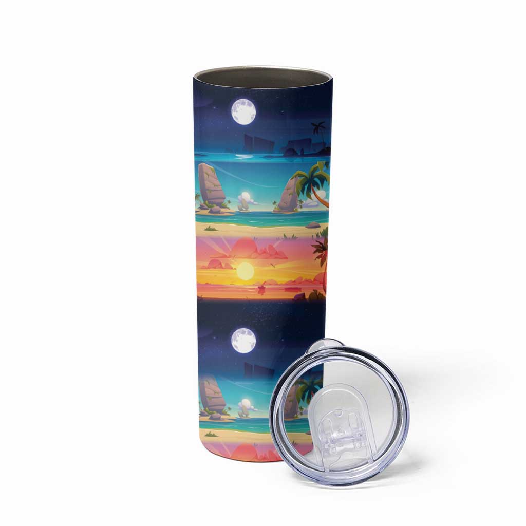 Hawaii Beach Landscape Time-Lapse Skinny Tumbler Tropical Plumeria Flowers - Wonder Print Shop