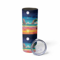 Hawaii Beach Landscape Time-Lapse Skinny Tumbler Tropical Plumeria Flowers - Wonder Print Shop