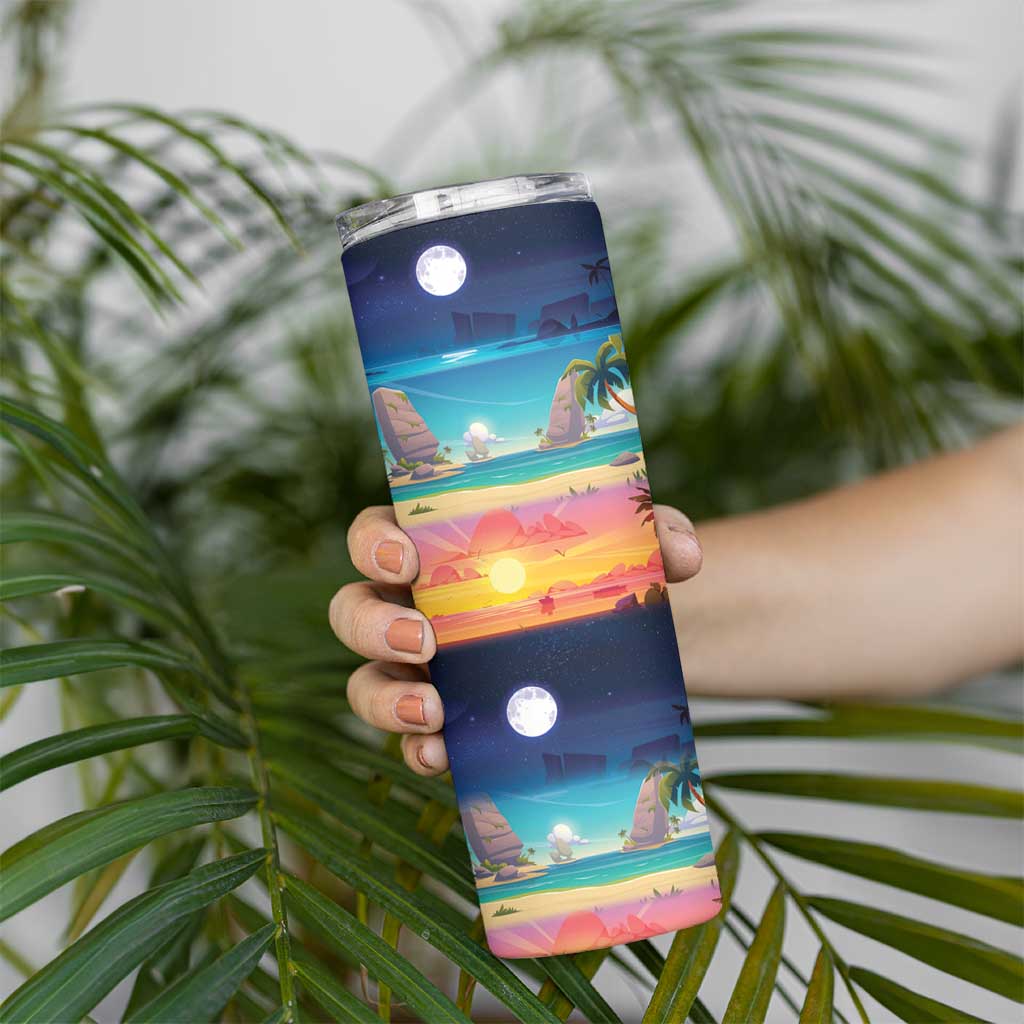 Hawaii Beach Landscape Time-Lapse Skinny Tumbler Tropical Plumeria Flowers - Wonder Print Shop