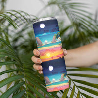 Hawaii Beach Landscape Time-Lapse Skinny Tumbler Tropical Plumeria Flowers - Wonder Print Shop