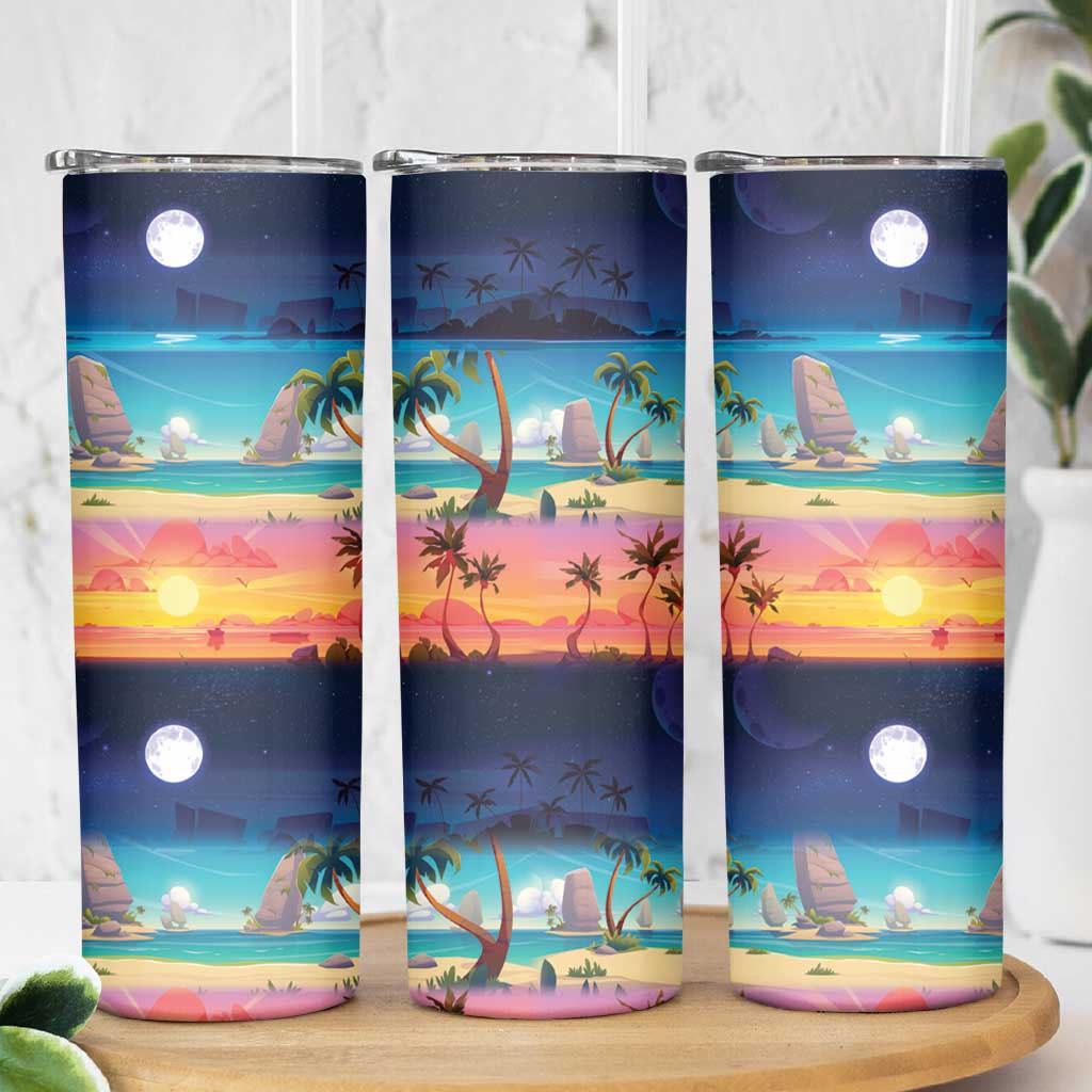 Hawaii Beach Landscape Time-Lapse Skinny Tumbler Tropical Plumeria Flowers - Wonder Print Shop