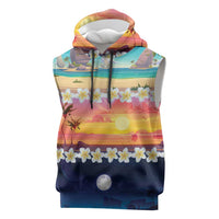 Hawaii Beach Landscape Time-Lapse Sleeveless Hoodie Tropical Plumeria Flowers - Wonder Print Shop