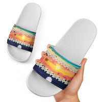 Hawaii Beach Landscape Time-Lapse Slide Sandals Tropical Plumeria Flowers - Wonder Print Shop