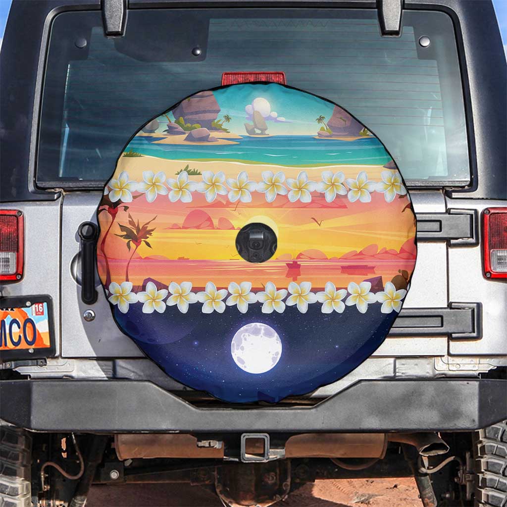Hawaii Beach Landscape Time-Lapse Spare Tire Cover Tropical Plumeria Flowers - Wonder Print Shop