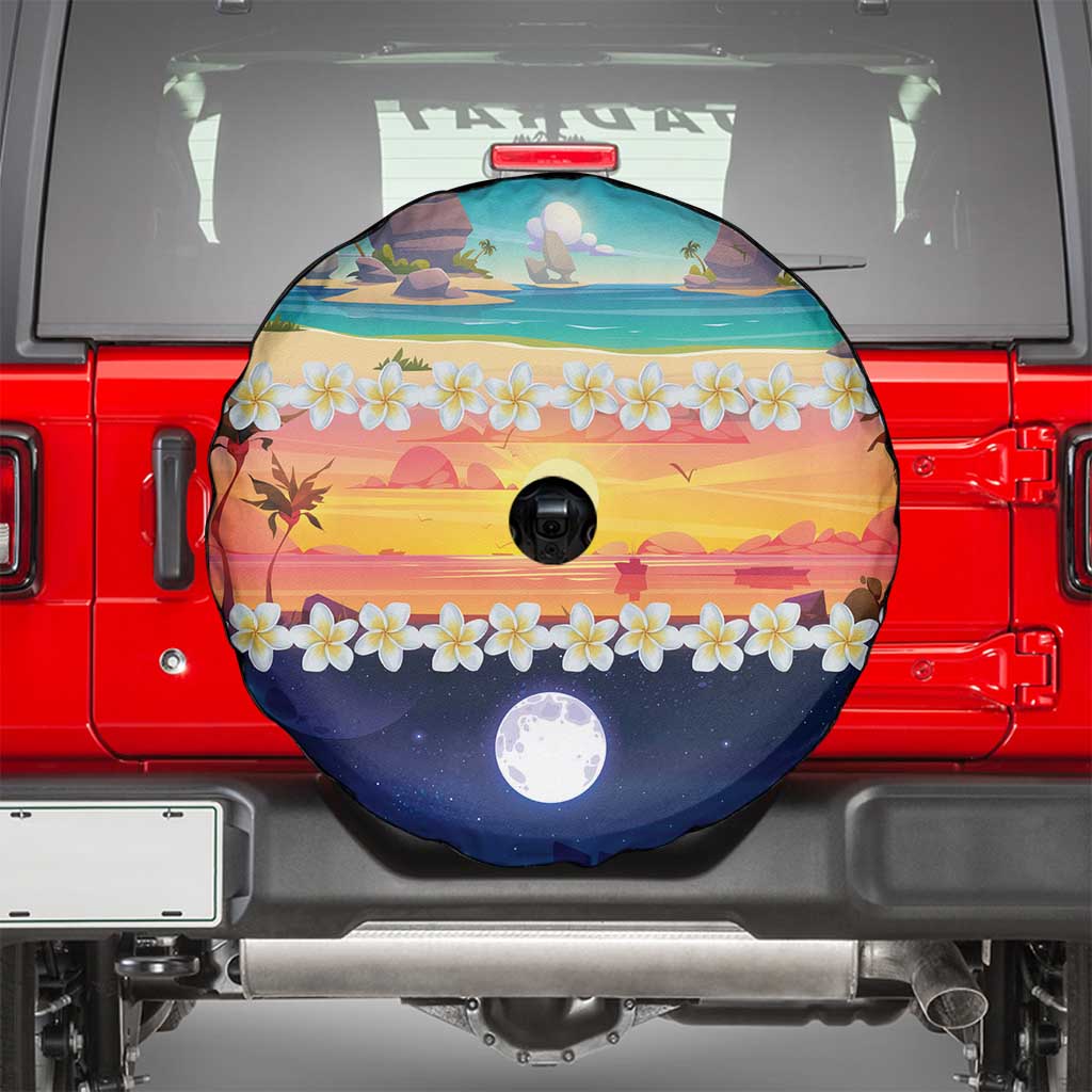 Hawaii Beach Landscape Time-Lapse Spare Tire Cover Tropical Plumeria Flowers - Wonder Print Shop