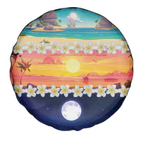 Hawaii Beach Landscape Time-Lapse Spare Tire Cover Tropical Plumeria Flowers - Wonder Print Shop