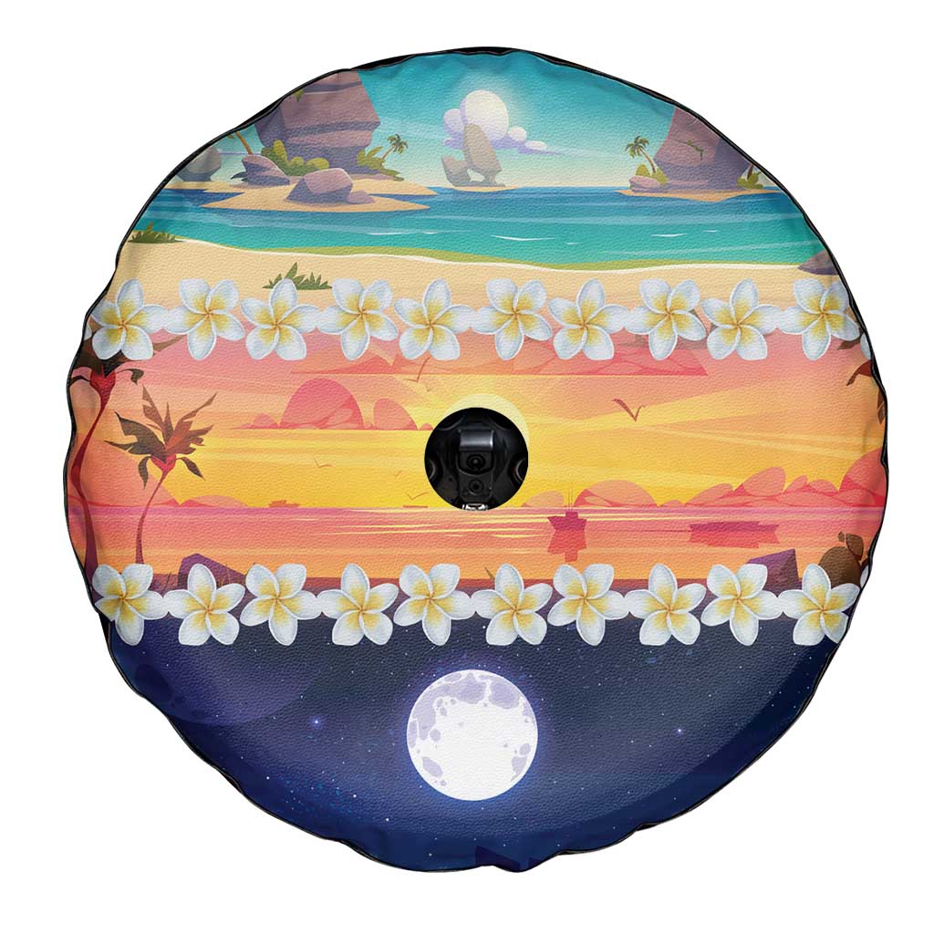 Hawaii Beach Landscape Time-Lapse Spare Tire Cover Tropical Plumeria Flowers - Wonder Print Shop