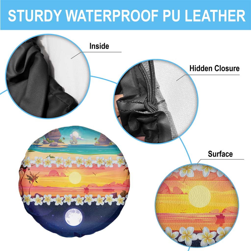 Hawaii Beach Landscape Time-Lapse Spare Tire Cover Tropical Plumeria Flowers - Wonder Print Shop