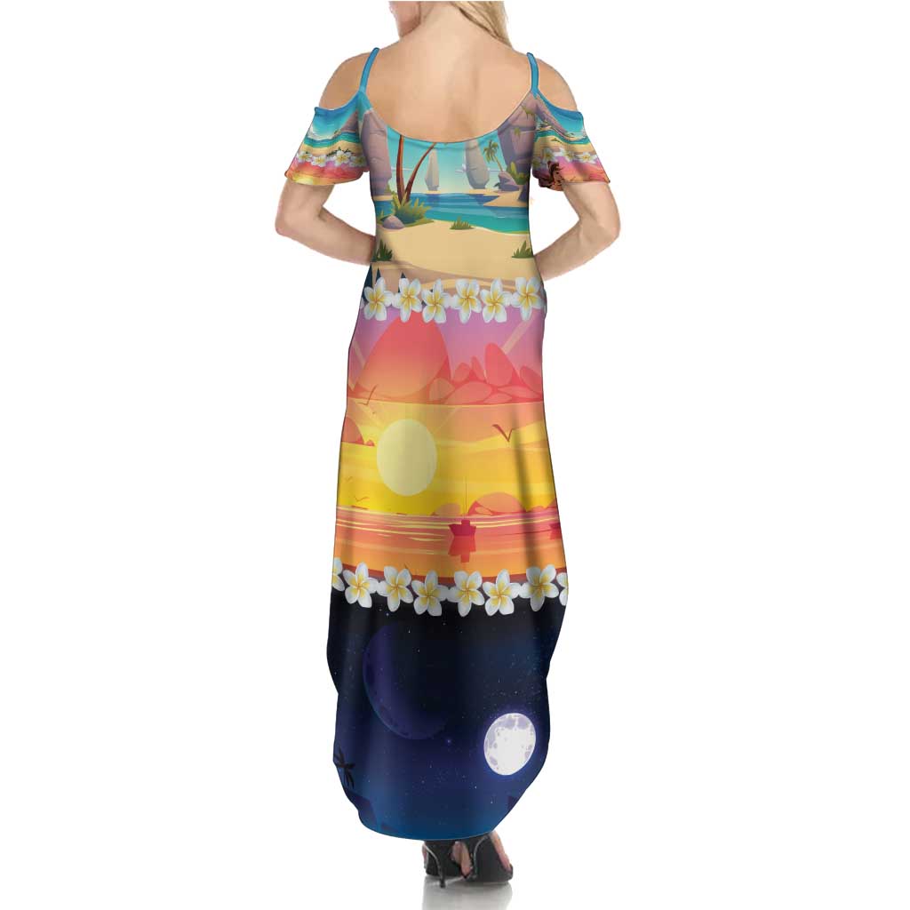 Hawaii Beach Landscape Time-Lapse Summer Maxi Dress Tropical Plumeria Flowers - Wonder Print Shop