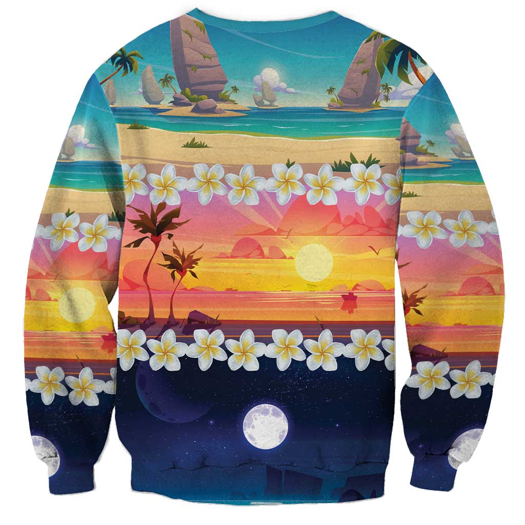 Hawaii Beach Landscape Time-Lapse Sweatshirt Tropical Plumeria Flowers - Wonder Print Shop