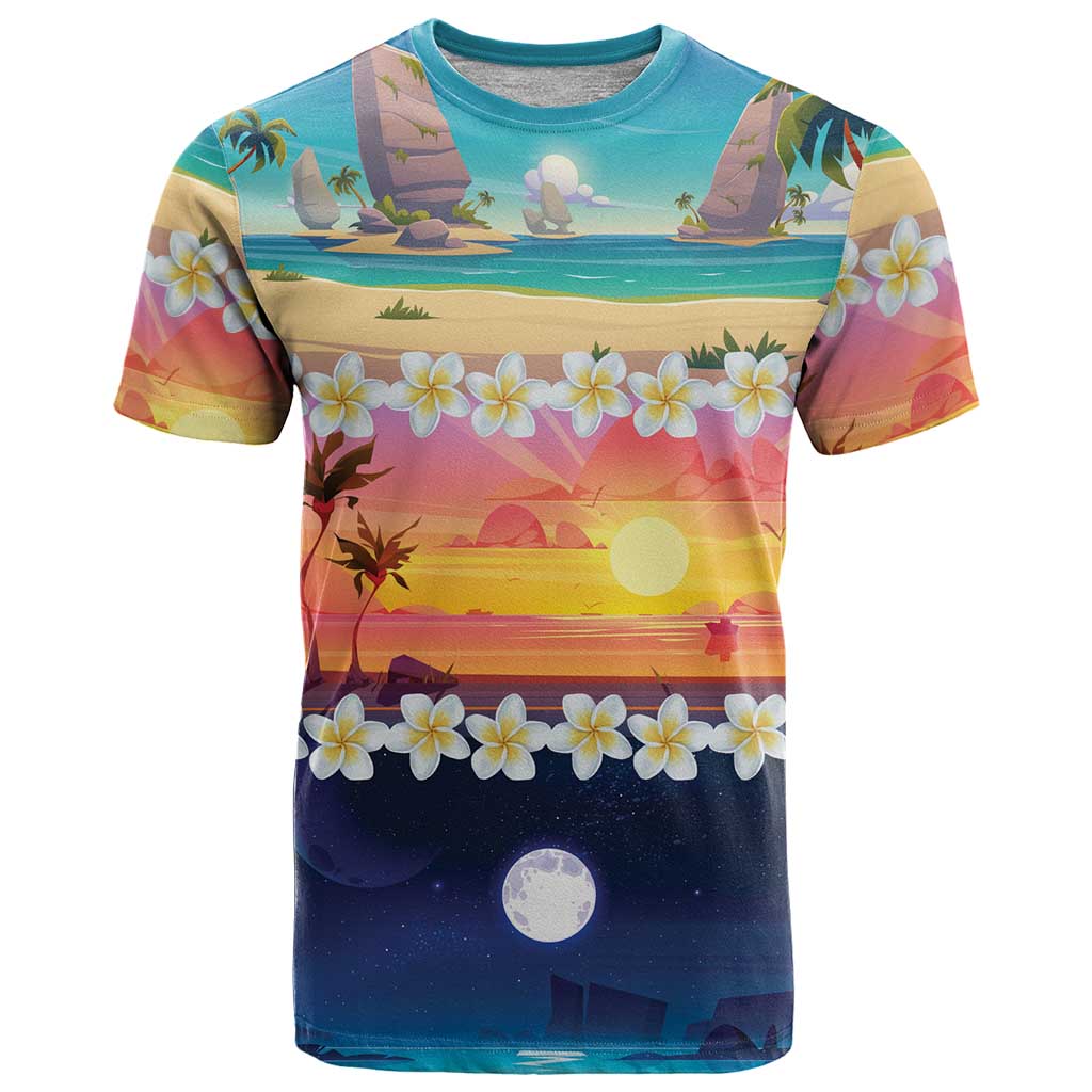 Hawaii Beach Landscape Time-Lapse T Shirt Tropical Plumeria Flowers - Wonder Print Shop