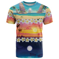 Hawaii Beach Landscape Time-Lapse T Shirt Tropical Plumeria Flowers - Wonder Print Shop