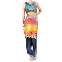 Hawaii Beach Landscape Time-Lapse Tank Maxi Dress Tropical Plumeria Flowers - Wonder Print Shop