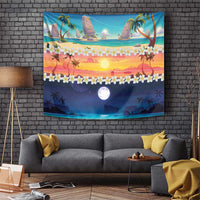 Hawaii Beach Landscape Time-Lapse Tapestry Tropical Plumeria Flowers - Wonder Print Shop