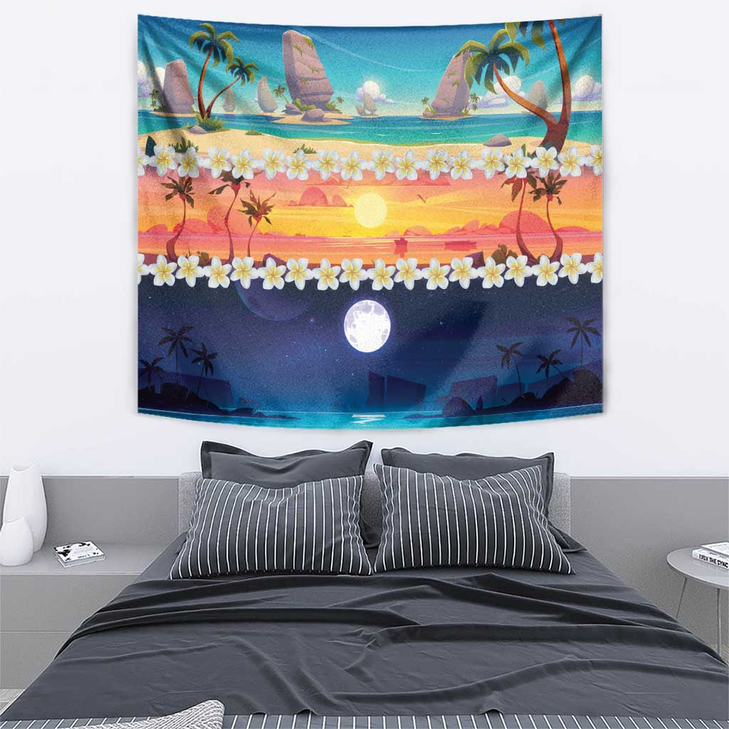Hawaii Beach Landscape Time-Lapse Tapestry Tropical Plumeria Flowers - Wonder Print Shop