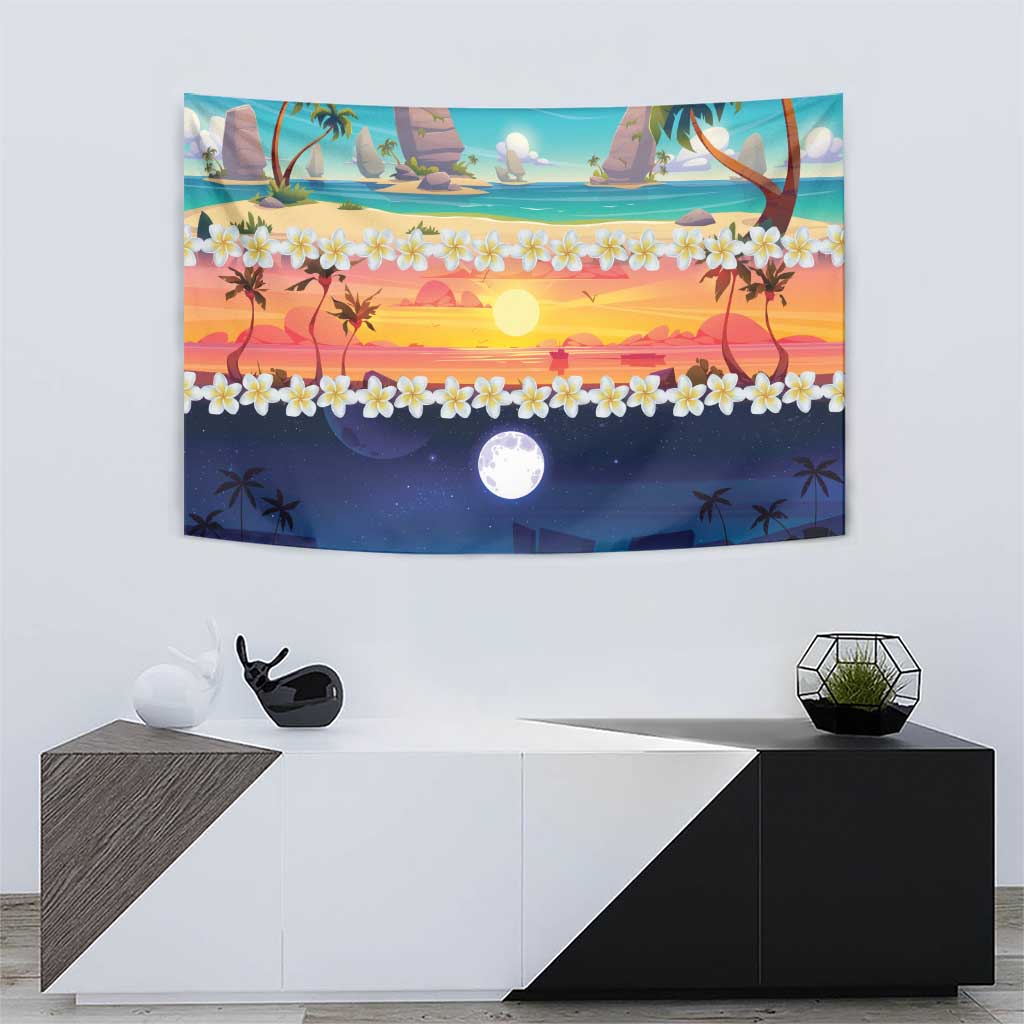 Hawaii Beach Landscape Time-Lapse Tapestry Tropical Plumeria Flowers - Wonder Print Shop