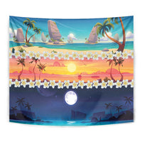 Hawaii Beach Landscape Time-Lapse Tapestry Tropical Plumeria Flowers - Wonder Print Shop
