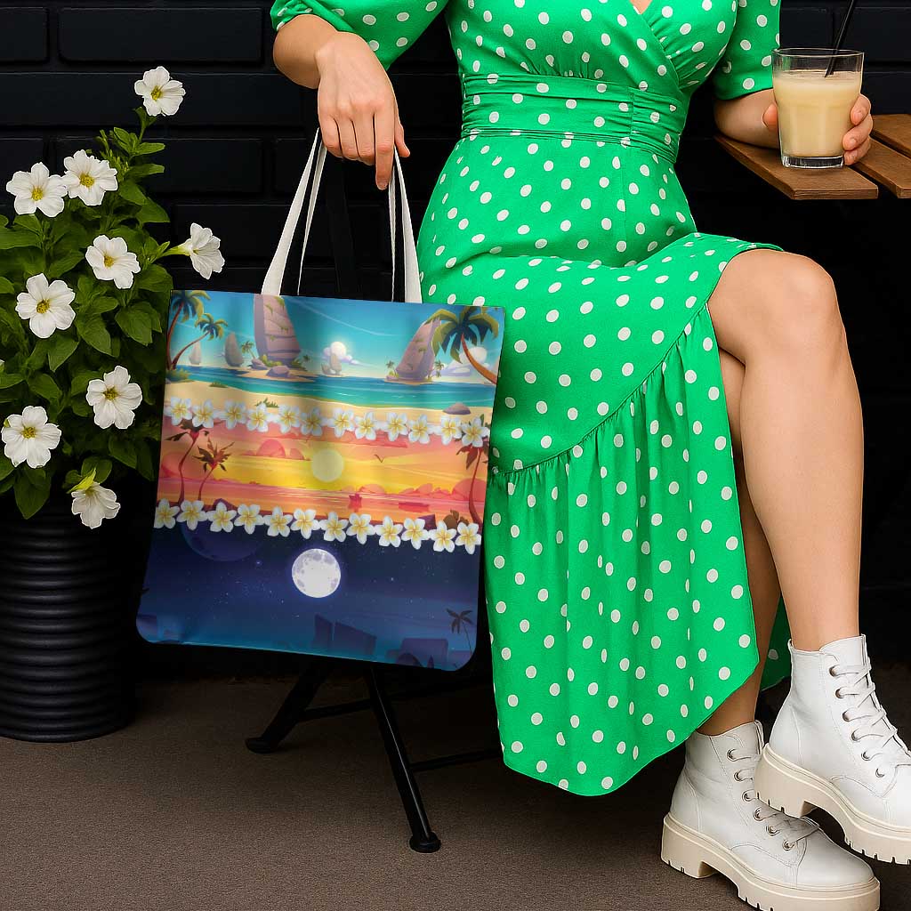 Hawaii Beach Landscape Time-Lapse Tote Bag Tropical Plumeria Flowers - Wonder Print Shop