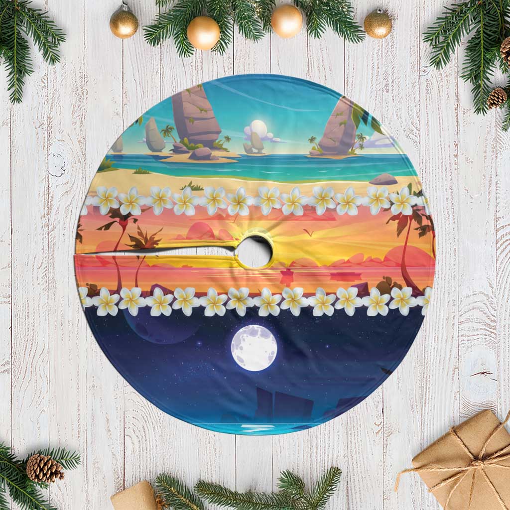 Hawaii Beach Landscape Time-Lapse Tree Skirt Tropical Plumeria Flowers - Wonder Print Shop