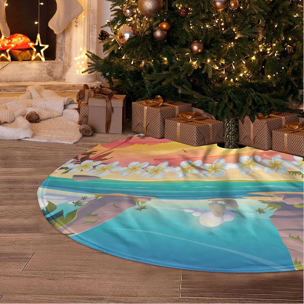 Hawaii Beach Landscape Time-Lapse Tree Skirt Tropical Plumeria Flowers - Wonder Print Shop