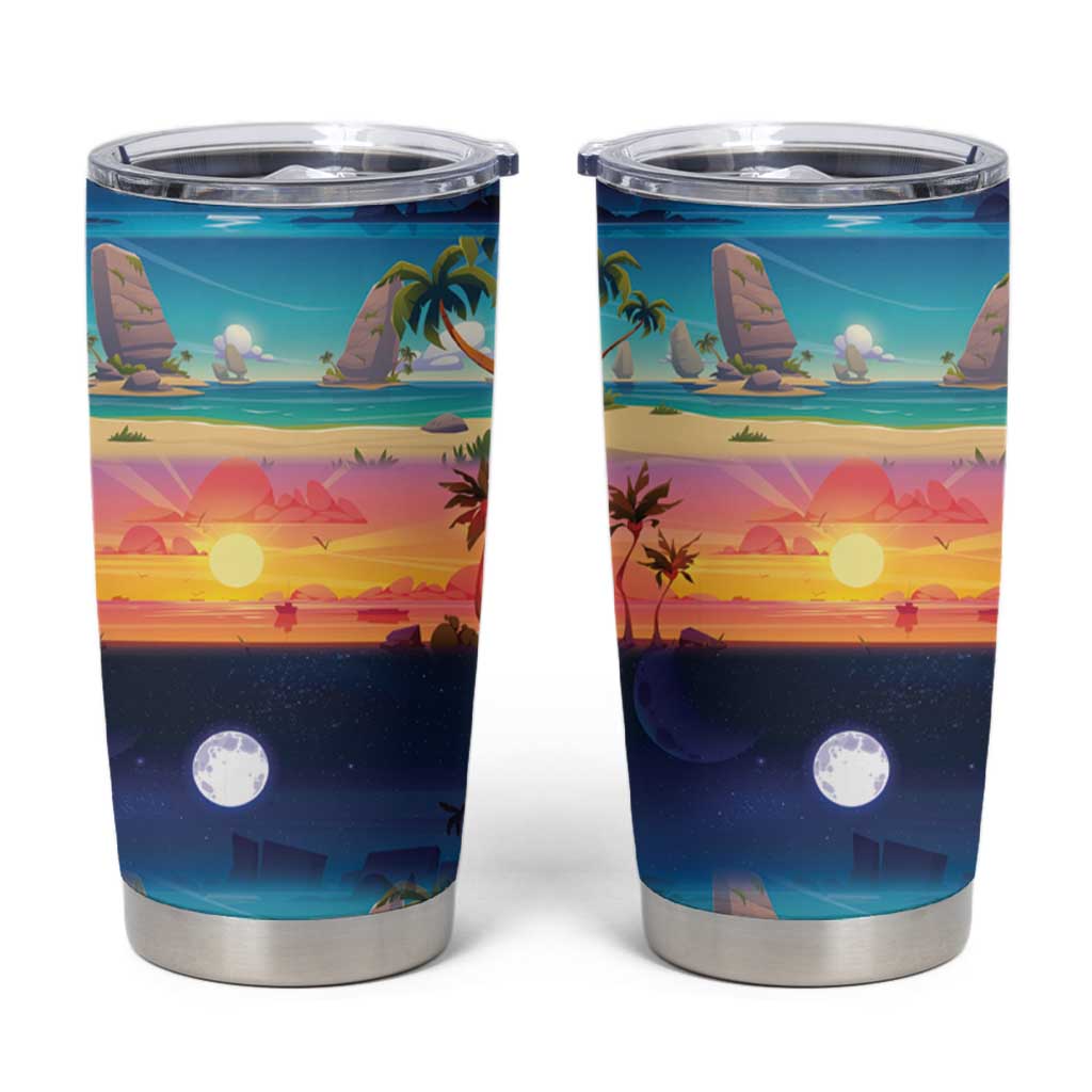 Hawaii Beach Landscape Time-Lapse Tumbler Cup Tropical Plumeria Flowers - Wonder Print Shop