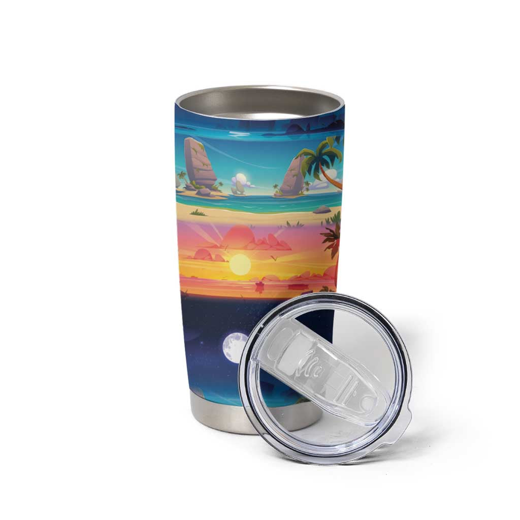 Hawaii Beach Landscape Time-Lapse Tumbler Cup Tropical Plumeria Flowers - Wonder Print Shop