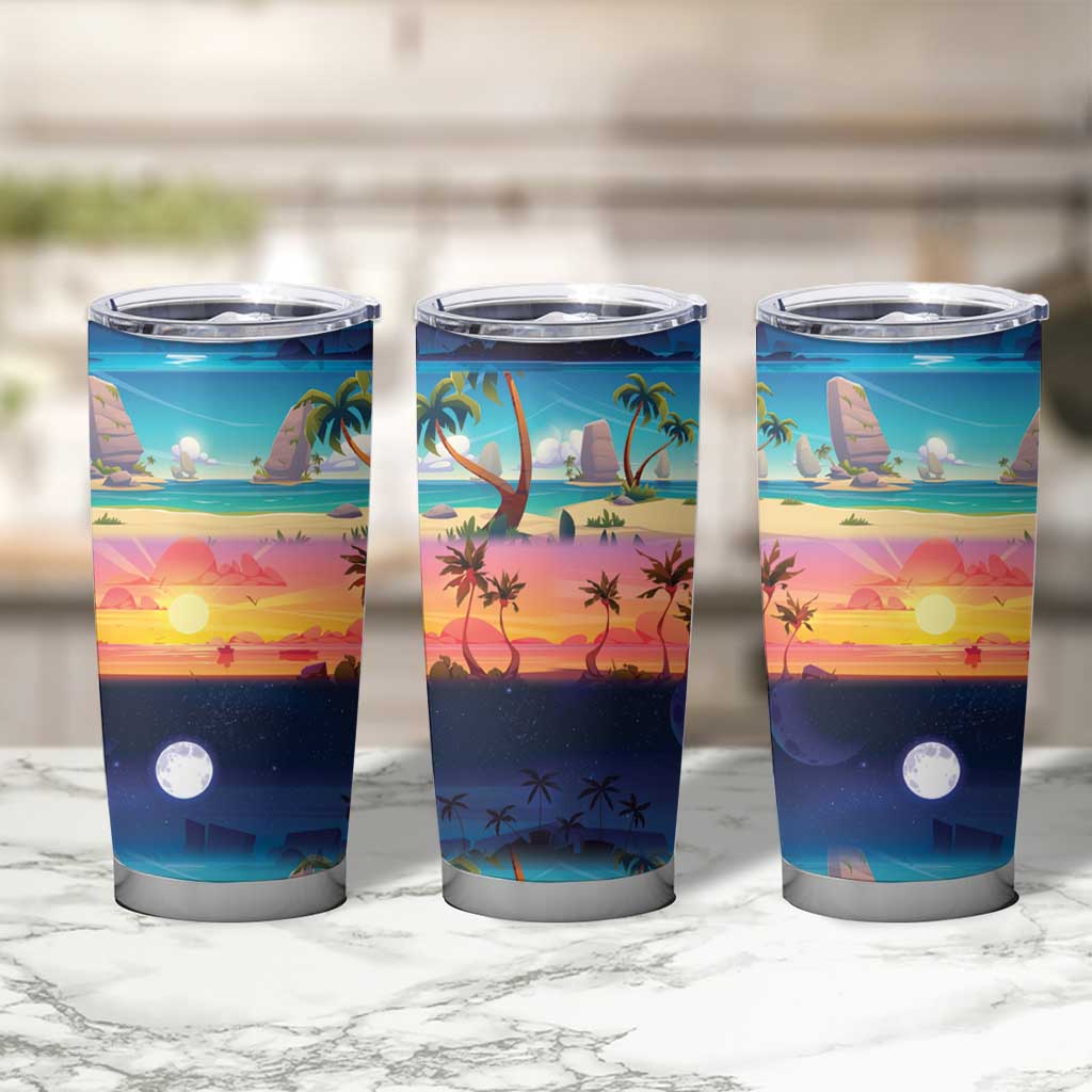Hawaii Beach Landscape Time-Lapse Tumbler Cup Tropical Plumeria Flowers - Wonder Print Shop