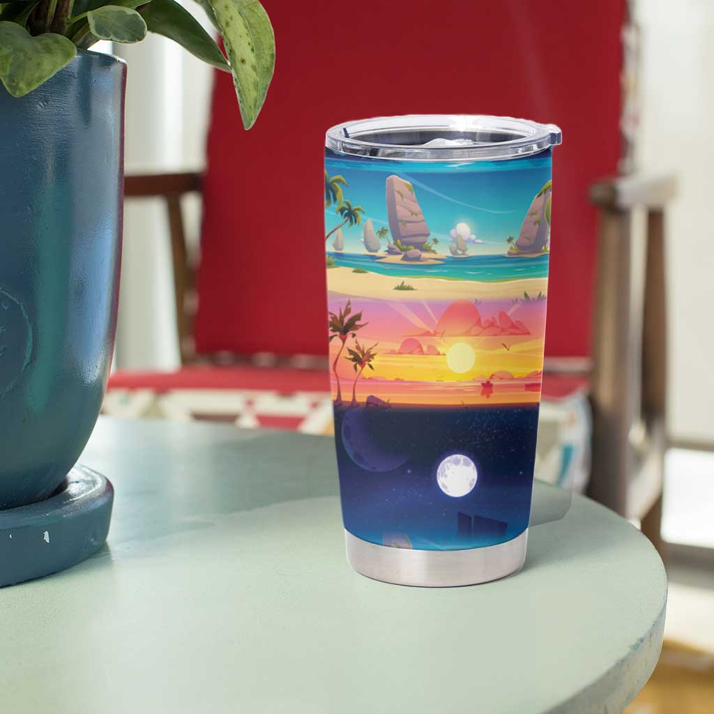 Hawaii Beach Landscape Time-Lapse Tumbler Cup Tropical Plumeria Flowers - Wonder Print Shop
