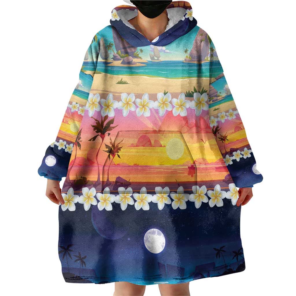 Hawaii Beach Landscape Time-Lapse Wearable Blanket Hoodie Tropical Plumeria Flowers - Wonder Print Shop