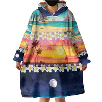Hawaii Beach Landscape Time-Lapse Wearable Blanket Hoodie Tropical Plumeria Flowers - Wonder Print Shop