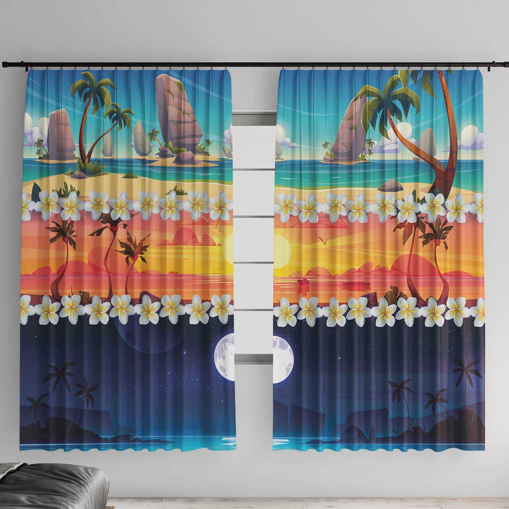 Hawaii Beach Landscape Time-Lapse Window Curtain Tropical Plumeria Flowers - Wonder Print Shop