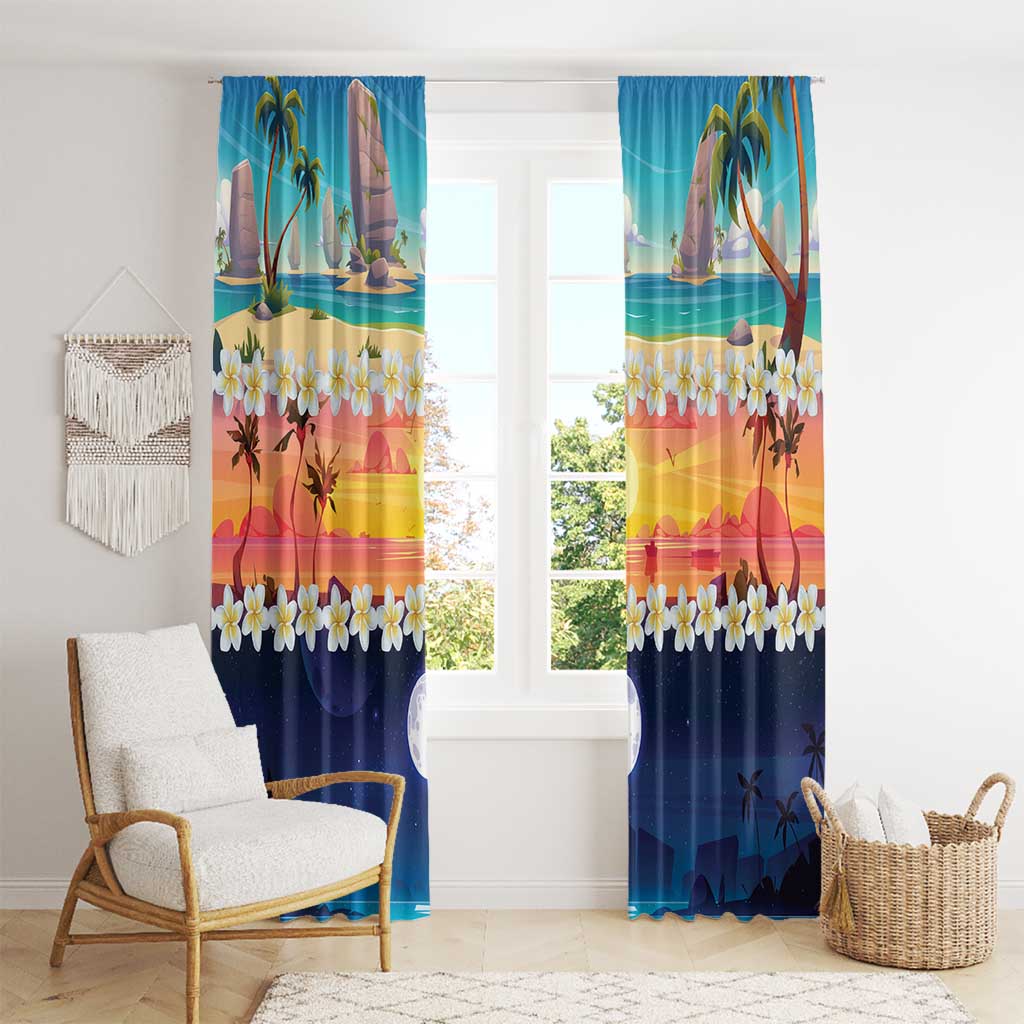 Hawaii Beach Landscape Time-Lapse Window Curtain Tropical Plumeria Flowers - Wonder Print Shop