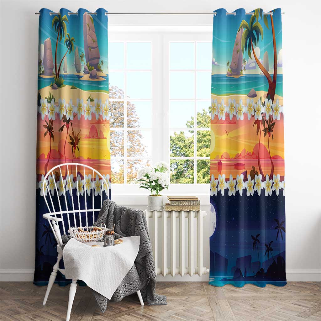 Hawaii Beach Landscape Time-Lapse Window Curtain Tropical Plumeria Flowers - Wonder Print Shop