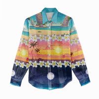 Hawaii Beach Landscape Time-Lapse Women Casual Shirt Tropical Plumeria Flowers - Wonder Print Shop