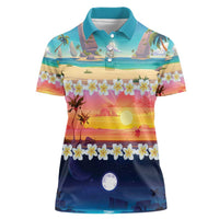 Hawaii Beach Landscape Time-Lapse Women Polo Shirt Tropical Plumeria Flowers - Wonder Print Shop