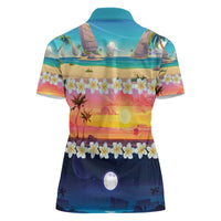 Hawaii Beach Landscape Time-Lapse Women Polo Shirt Tropical Plumeria Flowers - Wonder Print Shop