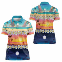 Hawaii Beach Landscape Time-Lapse Women Polo Shirt Tropical Plumeria Flowers - Wonder Print Shop