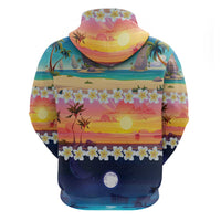 Hawaii Beach Landscape Time-Lapse Zip Hoodie Tropical Plumeria Flowers - Wonder Print Shop