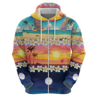 Hawaii Beach Landscape Time-Lapse Zip Hoodie Tropical Plumeria Flowers - Wonder Print Shop