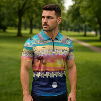 Hawaii Beach Landscape Time-Lapse Zipper Polo Shirt Tropical Plumeria Flowers - Wonder Print Shop