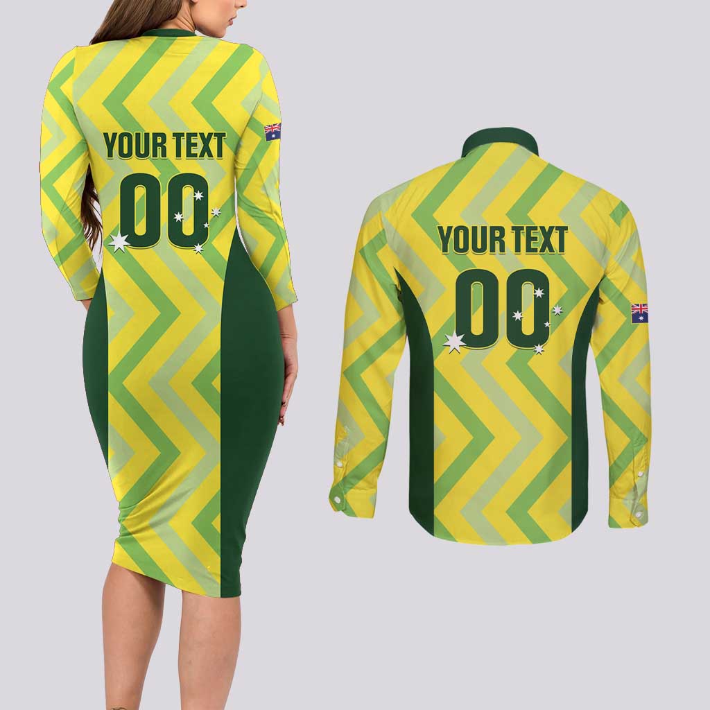 Australia Socceroos 2025 Couples Matching Long Sleeve Bodycon Dress and Long Sleeve Button Shirt Forever Golden - Wonder Print Shop