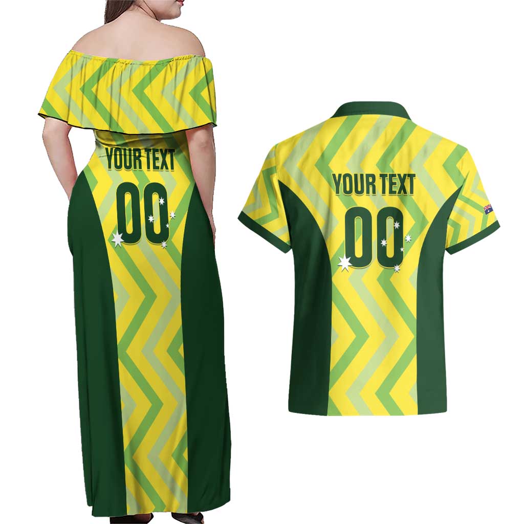 Australia Socceroos 2025 Couples Matching Off Shoulder Maxi Dress and Hawaiian Shirt Forever Golden - Wonder Print Shop