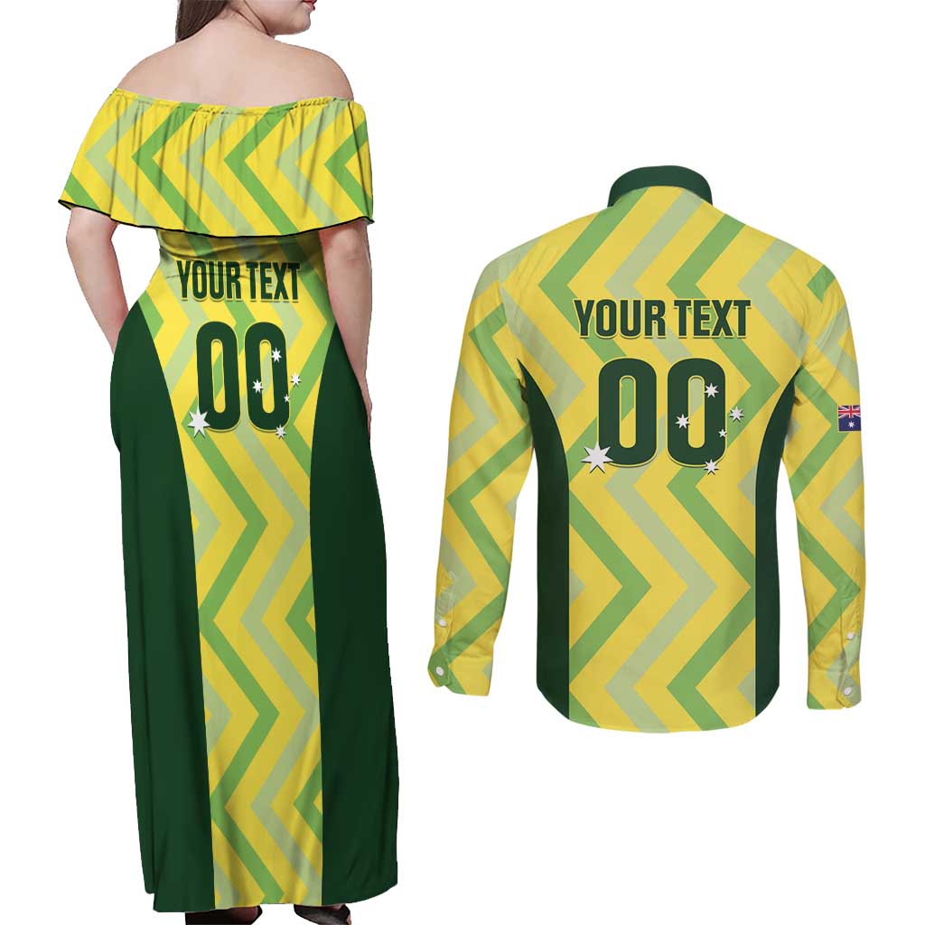 Australia Socceroos 2025 Couples Matching Off Shoulder Maxi Dress and Long Sleeve Button Shirt Forever Golden - Wonder Print Shop
