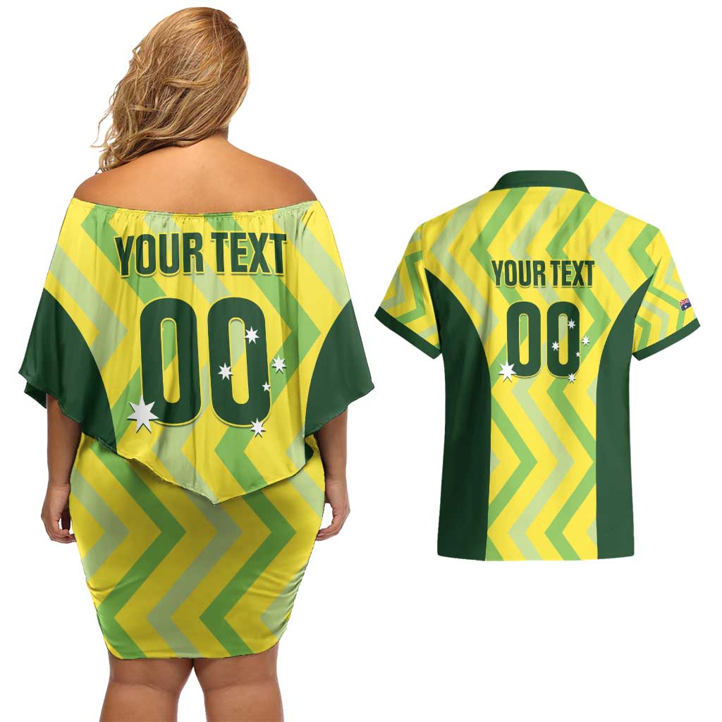 Australia Socceroos 2025 Couples Matching Off Shoulder Short Dress and Hawaiian Shirt Forever Golden - Wonder Print Shop