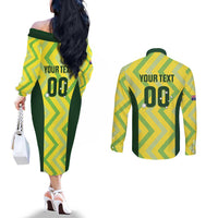Australia Socceroos 2025 Couples Matching Off The Shoulder Long Sleeve Dress and Long Sleeve Button Shirt Forever Golden - Wonder Print Shop