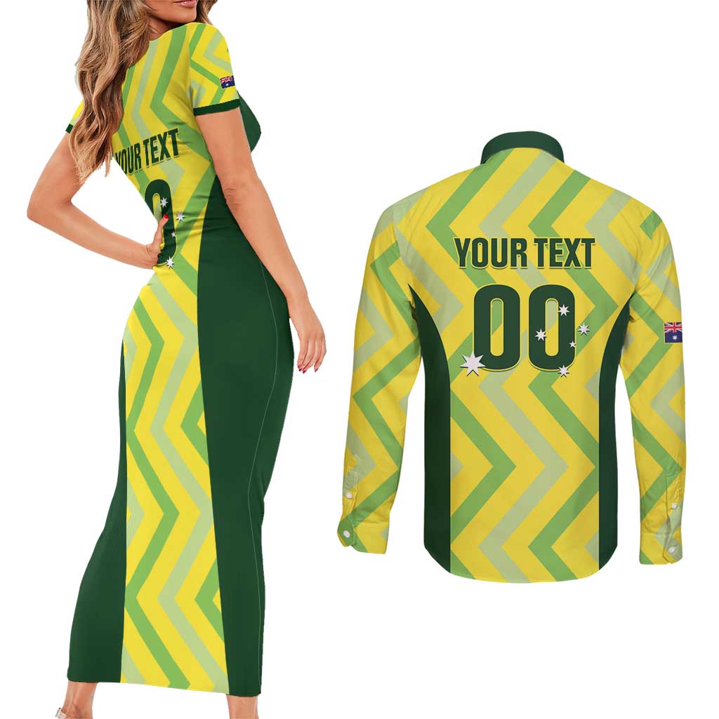Australia Socceroos 2025 Couples Matching Short Sleeve Bodycon Dress and Long Sleeve Button Shirt Forever Golden - Wonder Print Shop