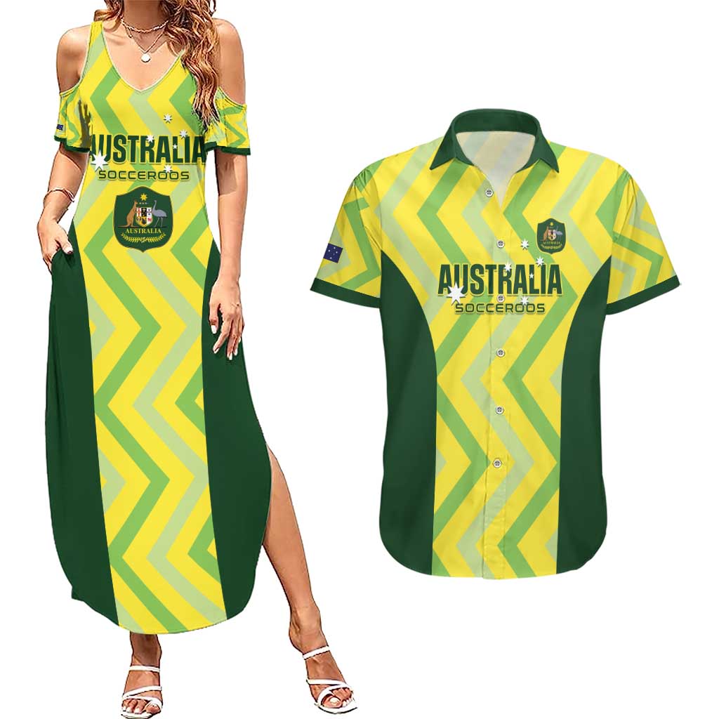 Australia Socceroos 2025 Couples Matching Summer Maxi Dress and Hawaiian Shirt Forever Golden - Wonder Print Shop