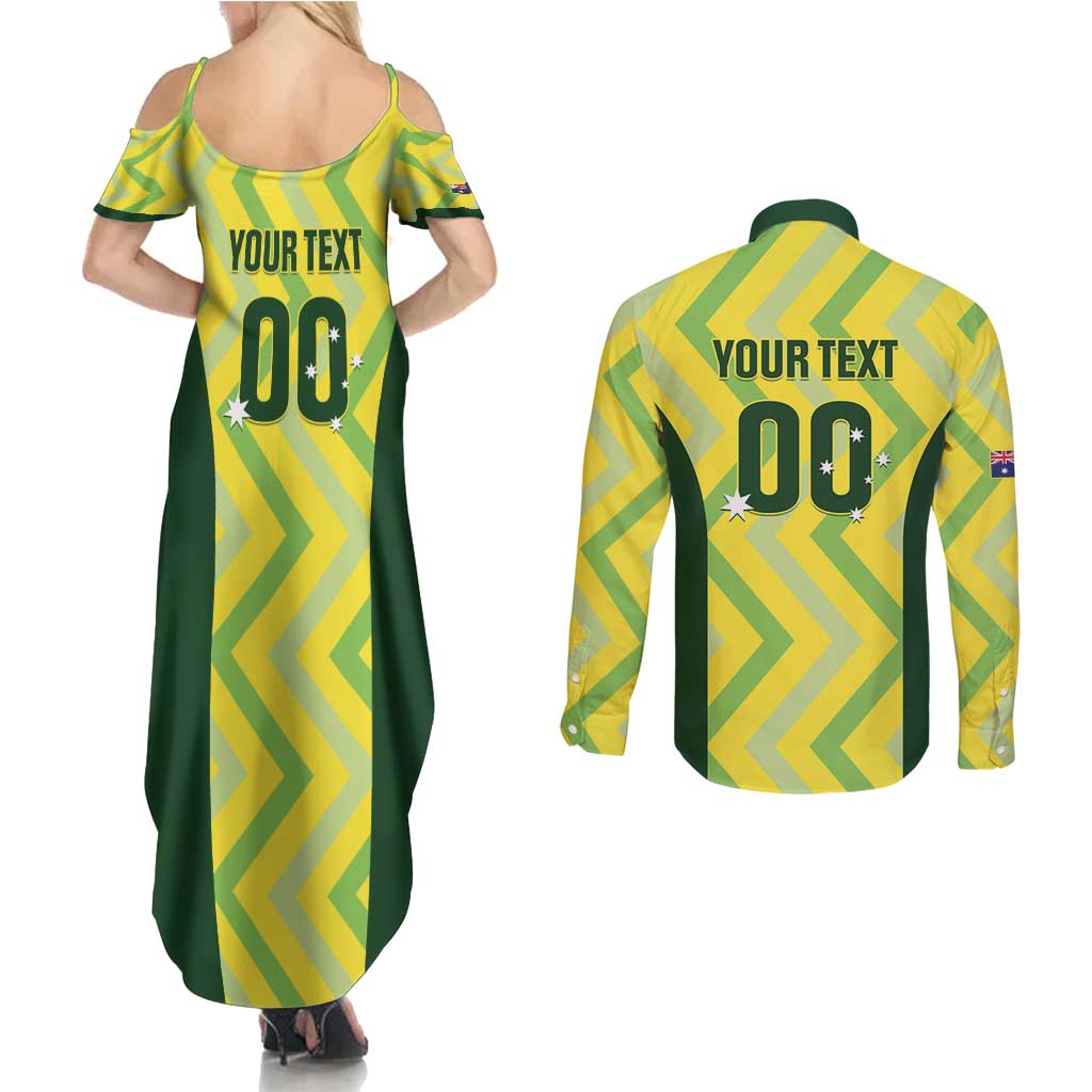 Australia Socceroos 2025 Couples Matching Summer Maxi Dress and Long Sleeve Button Shirt Forever Golden - Wonder Print Shop