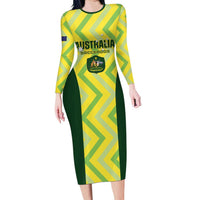 Australia Socceroos 2025 Family Matching Long Sleeve Bodycon Dress and Hawaiian Shirt Forever Golden - Wonder Print Shop